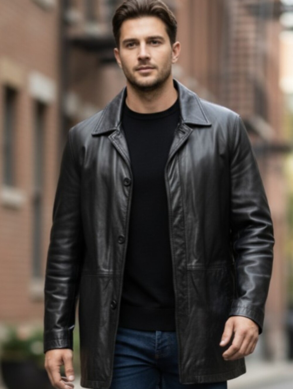 KENNETH COLE REACTION! BLACK GENUINE LAMB LEATHER STADIUM LENGTH COAT! SZ M